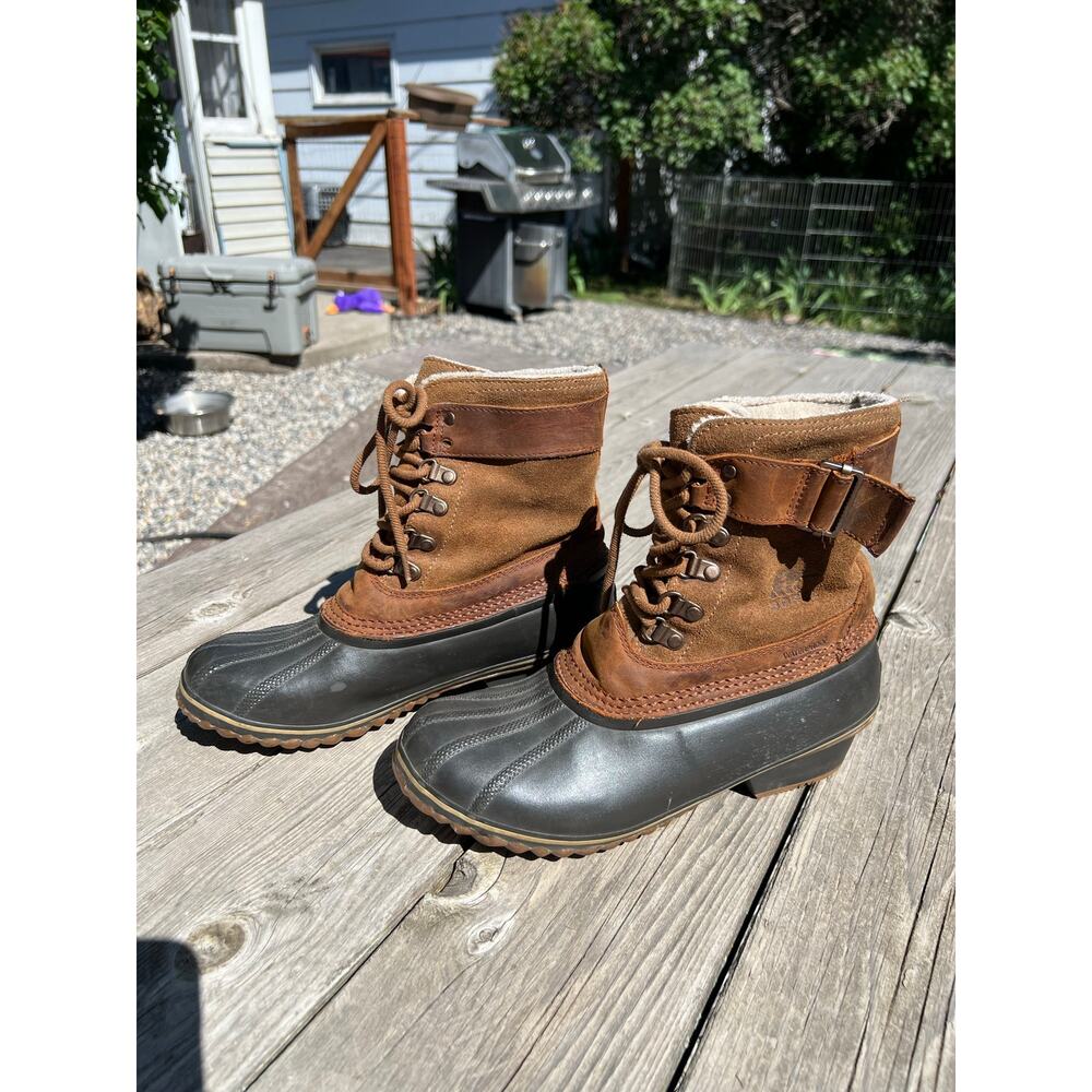 Sorel Women's 9 Winter Fancy Lace II Boots Elk/Grizzly Bear snow shoes suede